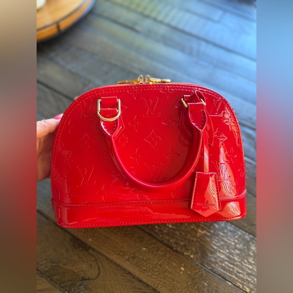 Red Vernis Alma BB Satchel with Gold Hardware,  New - Picture 5 of 17